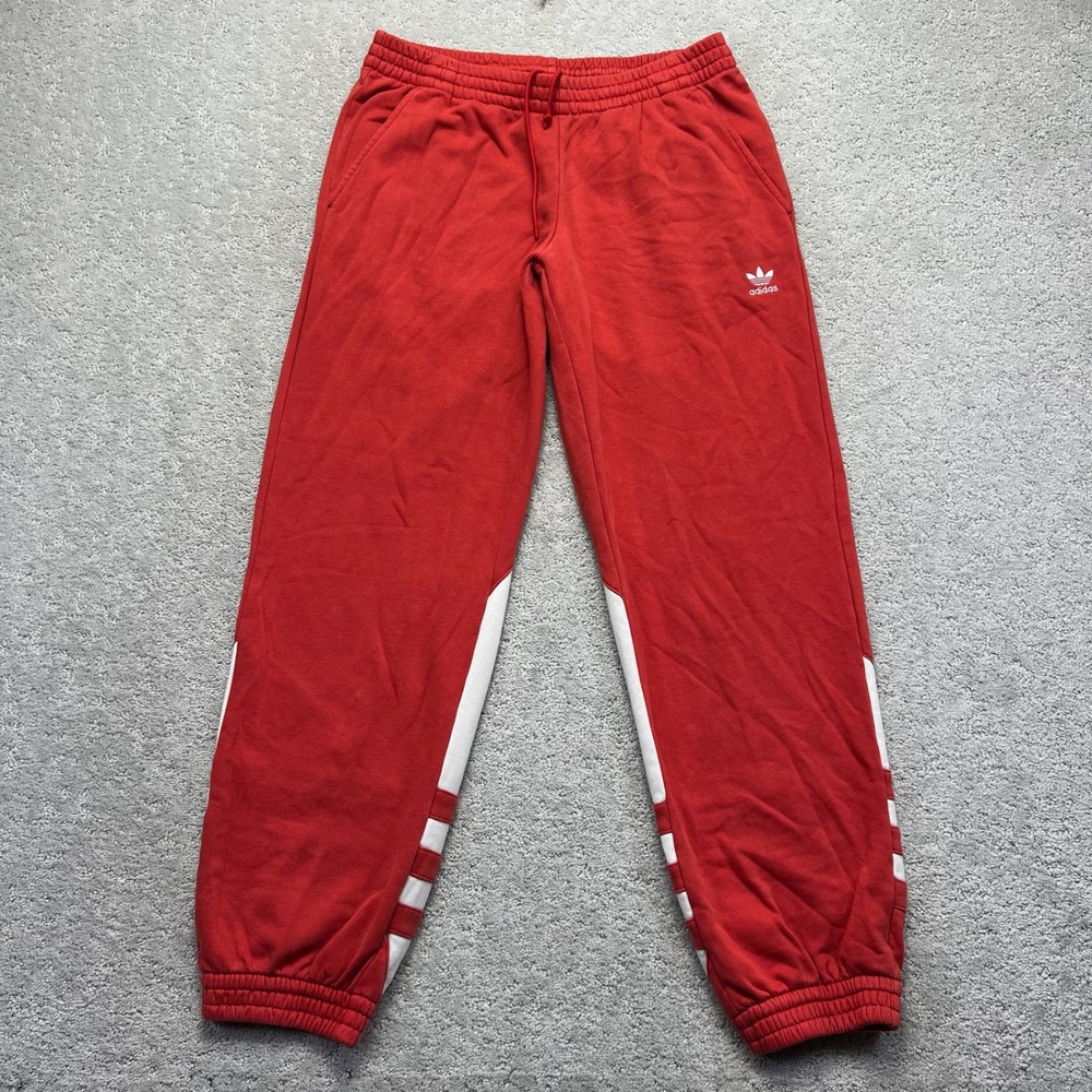Adidas Originals Sweatpants Womens Medium Red White Big Trefoil Joggers Sporty